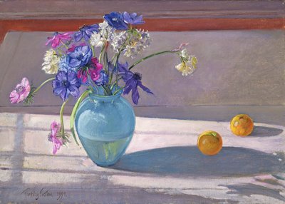 Anemoni e un vaso di vetro blu, 1994 da Timothy Easton